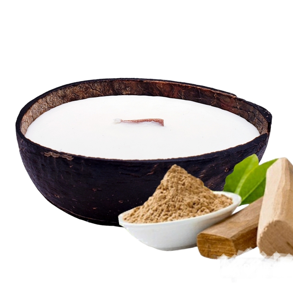 Hawaiian SANDALWOOD Soy Candle in Real Coconut Shell, Tropical Beach Theme, 5 oz